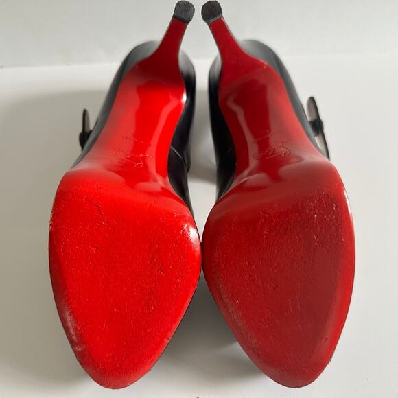 Christian Louboutin Zeppa Peep Toe Mary Jane Pumps Black Leather Size 40 5" Heel - Picture 7 of 12